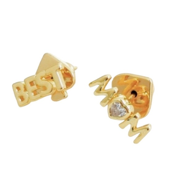 KATE SPADE • Love You Mom Best Mom Mothers Day Gold Earrings - Picture 3 of 6